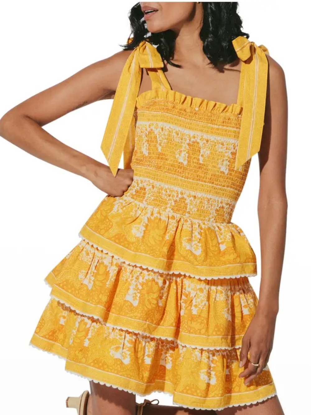Cleobella Coastal Print Eliana Tiered Shoulder-Tie Floral Mini Dress 8424